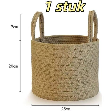 panier à linge en jute tressé naturel - Panier de rangement avec poignée - Idéal pour la maison, le salon, la buanderie, les couvertures et les vêtements - 25 x 20 cm - Kaki (1/5)
