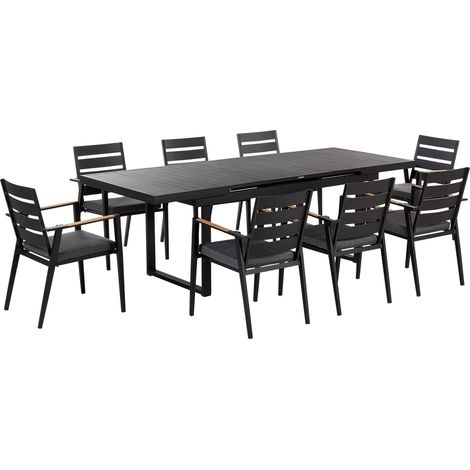 Set da pranzo 8 posti metallo nero grigio e legno chiaro tavolo allungabile Valcanetto/Taviano (1/5)