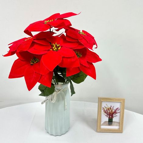 Poinsettia Artificielle - Bouquet Floral Rouge 7 Têtes - Hauteur 46 cm - Tige en Plastique - Décoration Intérieure Noël (1/5)