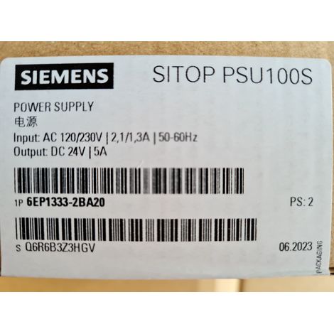 SIEMENS SITOP PSU100S , 6EP1333-2BA20 POWER SUPPLY 5A 24V DC