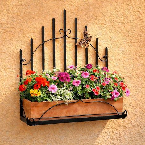 DanDiBo Wandblumenhalter Metall Schwarz 50 cm Wandregal 96237 Blumenständer Blumenregal Wandtopfhalter