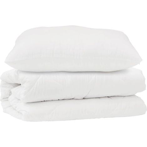Housse de couette blanche en microfibre, comprend deux taies d'oreiller (1/5)