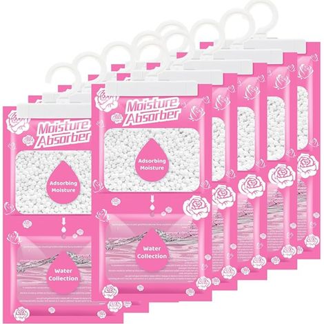 Déshumidificateur suspendu avec parfum, absorbeur d'humidité pour cave, chambre à coucher, buanderie, contre l'humidité, anti-moisissure, sac déshydratant – Parfum rose (1/5)