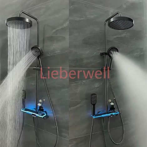 Système de douche en laiton avec éclairage d'ambiance, ensemble de robinetterie de douche numérique intelligent pour salle de bain avec affichage de la température et fonction pluie (1/4)