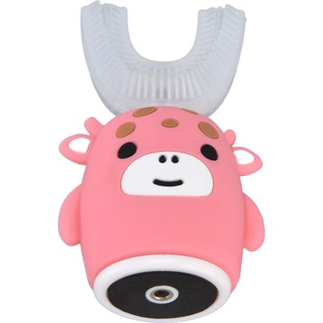 Brosse à Dents Électrique 360° en Forme de U pour Enfants - Rose Cartoon - Nettoyage Complet de la Bouche