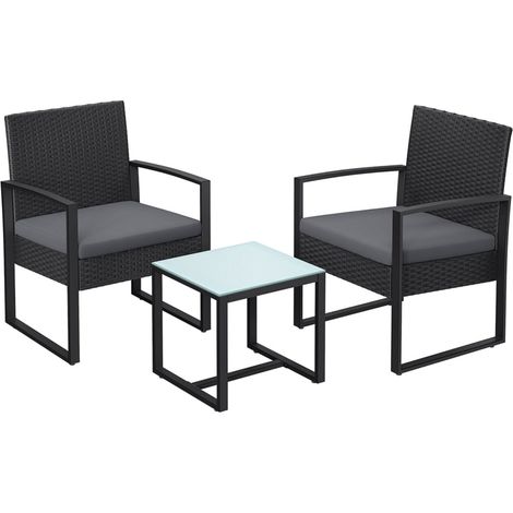 Set di mobili da giardino per esterni 3 pezzi superficie intrecciata per balcone o terrazza montaggio facile 2 divani e 1 tavolo nero 120007387