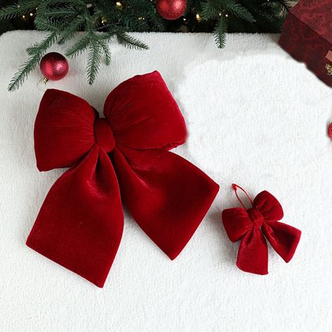 Ribbon - Bow Ornament - Velvet - Red Wine - For Christmas Tree Wedding Decoration - 30 x 29 cm and 14 x 12.5 cm - Pack of 1 (1/5)