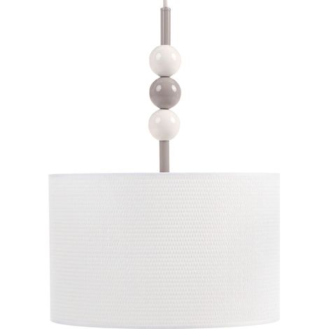 Pendant Lamp White/Beige Iron Fabric Drum Shade Mid-Century Modern Style LOKY