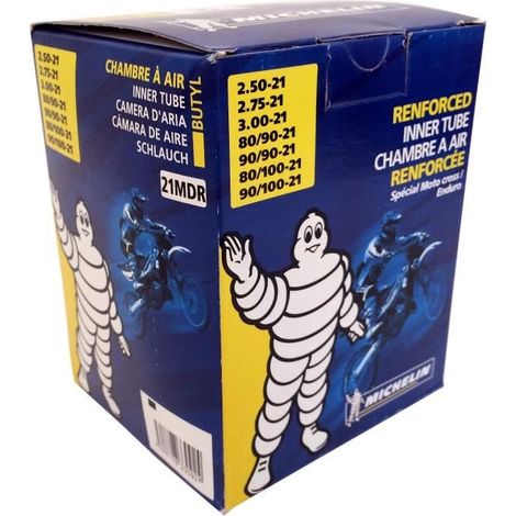 Chambre à air Michelin CH 21MDR tout-terrain, dimensions : 2.50-3.00-21, 80/90-21, 90/100-21