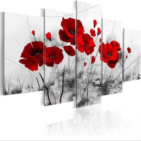 Tableau Coquelicot RougeEnsemble moderne de 5 toiles murales (30x40, 30x60, 30x80 cm)Décoration de salon (1/5)
