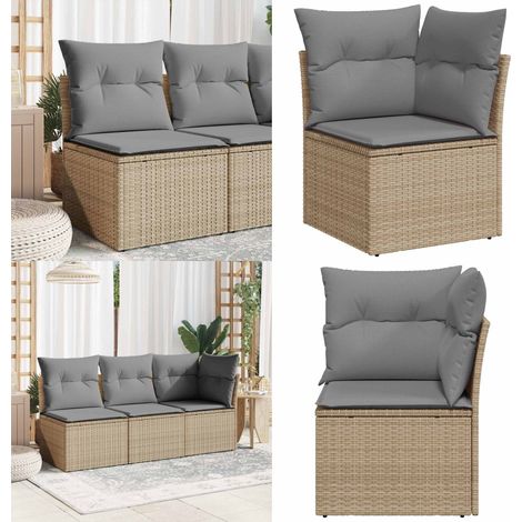Garten-Ecksofa mit Kissen Beige Poly Rattan - Gartensofa - Ecksofa - Outdoor Möbel - Terrassenmöbel - Lounge Set - Home & Living (1/5)