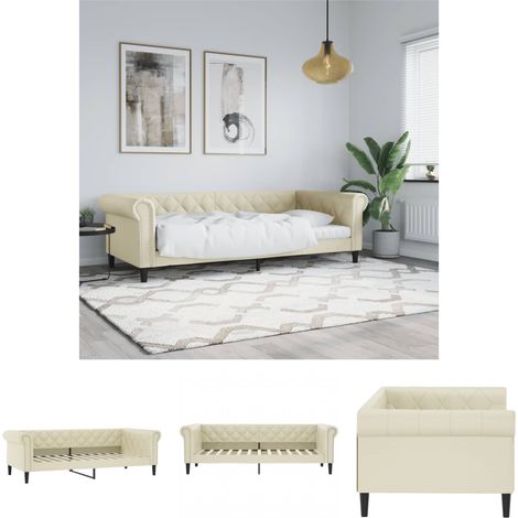 The Living Store Tagesbett Creme 90x200 cm Kunstleder -  Betten & Bettgestelle (1/5)