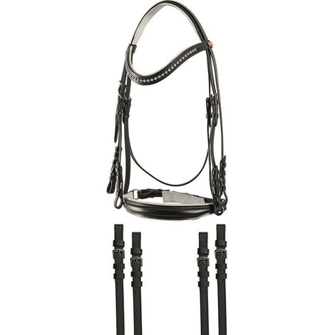 Set de dressage espagnol avec bride complète avec double rênes et plastron
