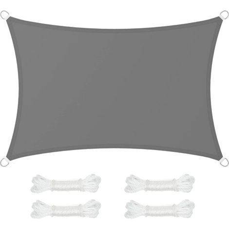 Voile d'Ombrage 2 x 3 m, Hydrofuge Colonne d’Eau de 665 mm, Polyester Anti-déchirure, Protection UV 93%, Terrasse, Jardin, Balcon, Rectangulaire, Cordes de 2 m, Gris Anthracite (1/5)