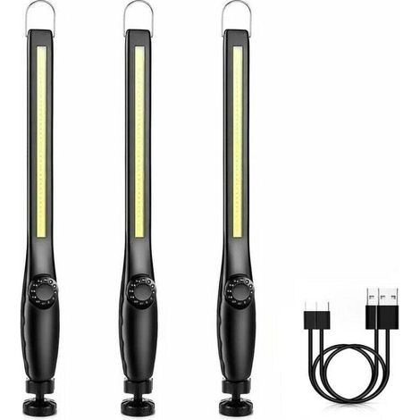 Lampe de travail LED  pour mécaniciens, lampe d'atelier/de chantier, lampe de garage magnétique rechargeable, lampe de travail LED portable et puissante [3 pièces] [Classe énergétique A+++] (1/4)