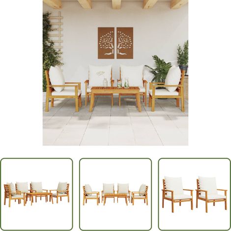 Akazienholz - 5-tlg. Garten-Lounge-Set mit Kissen Massivholz Akazie (1/5)