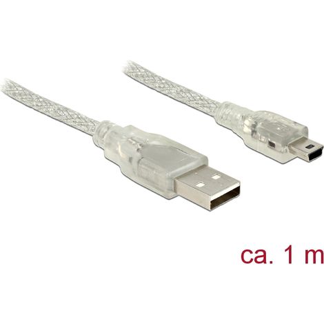 Delock cable usb 2.0 tipo-a macho  usb 2.0 mini-b macho de 1 m transparente
