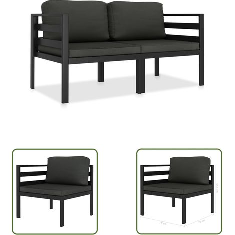 2 pcs Ensemble Canapés droits de relaxation Canapé relax - Canapé de salon avec coussins Aluminium Anthracite BV266285 - BonneVie (1/3)