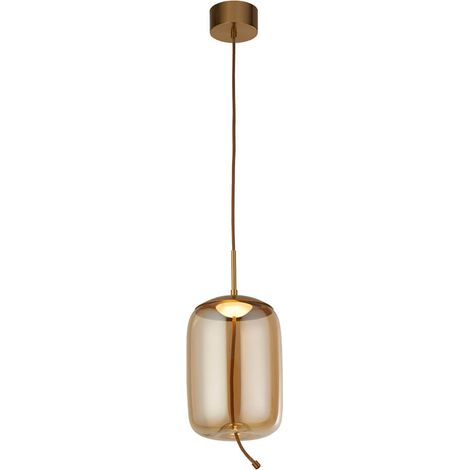 Searchlight Lisbon Suspension à 1 lumière DEL, laiton satiné et verre ambré 2700K (1/3)