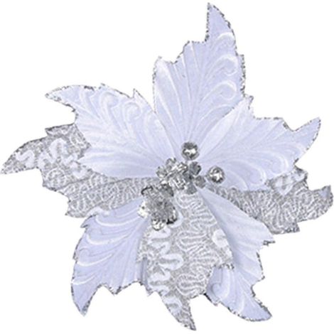 Poinsettias artificiels, fleurs de poinsettia pailletées, centres de table floraux, décorations de Noël, fleurs pour sapin de Noël-White (1/5)
