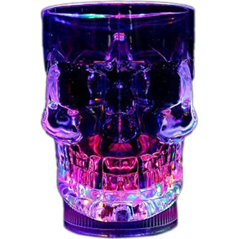 Gobelet lumineux transparent à détection d'eau, 700ml, motif crâne, activation par liquide, idéal pour fêtes et soirées (1/4)