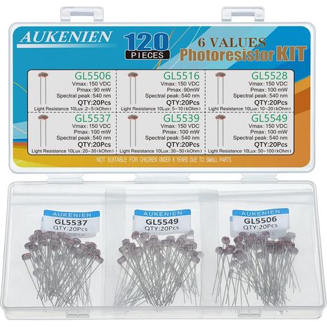 5MM Photorésistance 6 Valeurs 120 Pièce Photoresistance Kit GL5506 GL5516 GL5528 GL5537 GL5539 GL5549 5506 5516 5528 5537 5539 5549 Capteur Luminosité IDR Photodiode (1/5)