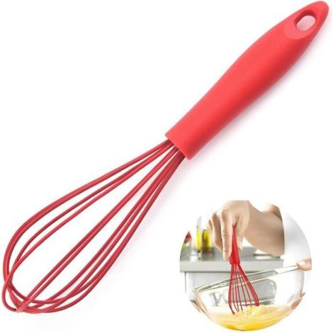 2pcs,Fouet en silicone rouge, fouet en plastique, fouet de cuisine, pour mélanger, fouetter, battre, mousser et remuer (1/4)