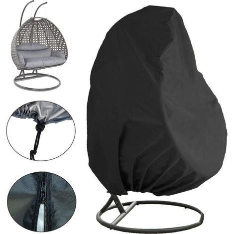Couverture de Chaise Suspendue Housse de Fauteuil Suspendue Jardin Housse de Protection pour Oeufs Chaise Housse de siège Suspendu Imperméable Coupe-Vent Anti-UV (Noir, 190x115cm) (1/4)
