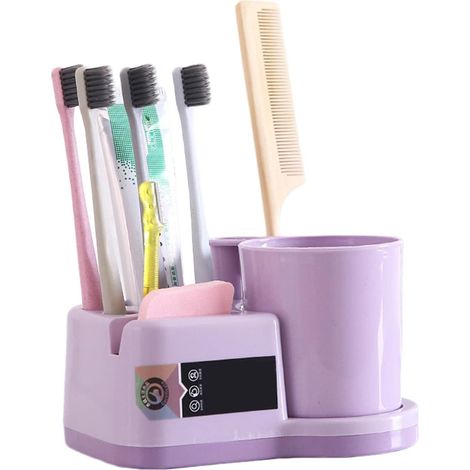 Porte-brosse A Dents - Antibactérien - Avec Gobelet Integré Et Evacuation D Eau - Violet - 1 Piece (1/5)