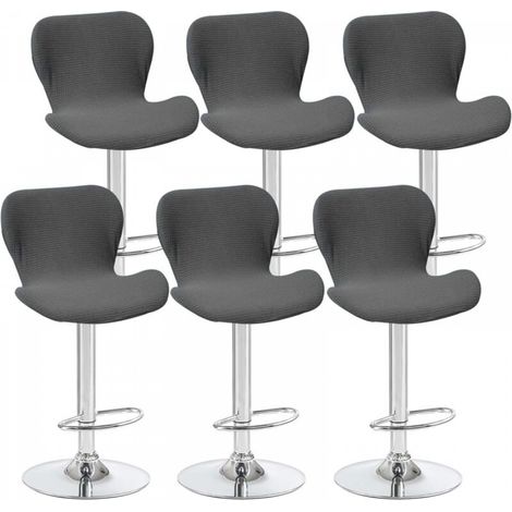 Lot de 6 housses de tabouret pivotant incurvées, gris foncé, 40 x 30 x 30 cm, pour chaise de bar à dossier bas, idéales pour les comptoirs et les cuisines (1/5)