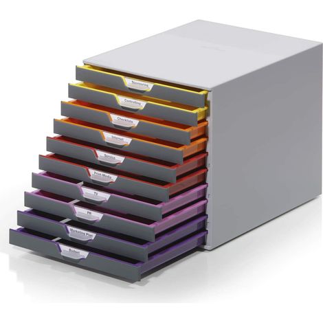 Durable 761027 Varicolor 10, Cassettiera con 10 Cassetti Colorati, Porta Etichetta Rimovibile, 280 x 292 x 356 mm (1/5)