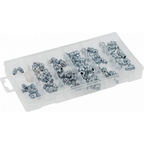 Set de engrasadores metálicos Hogert, 110 piezas, lubricación precisa, compatible con múltiples aplicaciones, ideal para maquinaria y automoción
