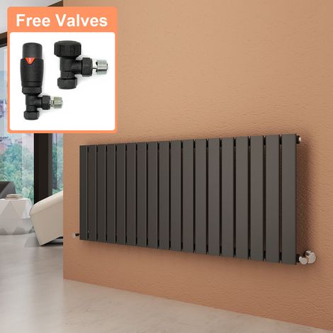 ELEGANT 600 x 1360 mm Horizontal Column Radiator Single Flat Panel Anthracite Designer Radiators + Anthracite Thermostatic Radiator Valves (1/5)