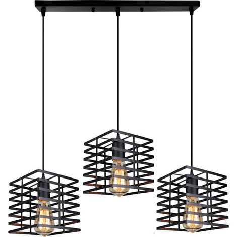 Suspension Luminaire Rétro Lampe À Suspension Vintage 3 Lumières Plafonnier D'Intérieur En Métal Pour Salon, Salle À Manger, Bar, Balcon, Noire, E27 (1/5)