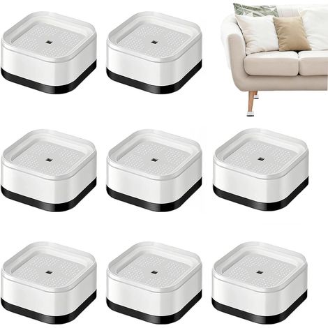Set di 8 rialzi per mobili, spessore 3,5 cm, rialzi impilabili per gambe del letto, rialzi antiscivolo, diametro interno 5 cm, adatti per sedie, divani e lavatrici (bianchi) (1/4)