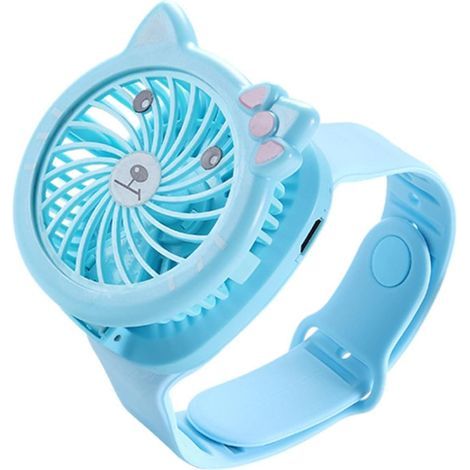 Blue bell fan for children with comfortable wrist strap, mini portable bell fan, portable cooling fan, USB charging, small fan, easy to use - AquaFo (1/4)