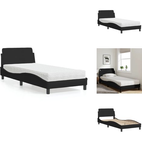 Lit avec matelas noir 90x200 cm tissu - Lit Double - Lit Plateforme - Lit Design - Lit Moderne - Literie (1/5)