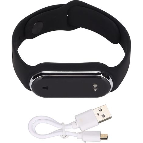 Bracelet Anti-Moustique Ultrasonique Rechargeable avec Pod en Gel de Silice, Compteur de Pas Numérique LED et Affichage de la Température - Noir (1/5)