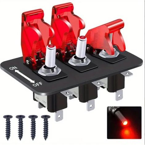 Yacht and racing car modification universal 3-position toggle panel combination switch 12-24V toggle switch with LED light waterproof - 3-position combination red light - (1/4)