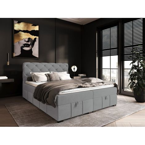 Boxspringbett Schlafzimmerbett GISEL 140x200cm Stoff Salvador Hellgrau (1/5)
