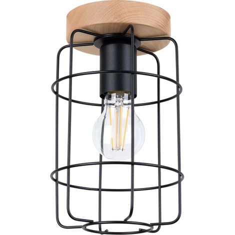 Plafonnier cage noire métal/bois GOTTO E27 15W Sollux (1/5)