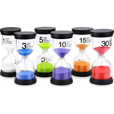 Sablier 6 couleurs, 1/3/5/10/15/30 min, horloge minuterie décoration pour enfants, classe, cuisine, jeux, brossage, bureau, lot 6 (1/5)