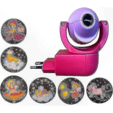 Lampe projecteur étoiles et lune avec 6 motifs rotatifs et capteur, veilleuse LED pour chambre de bébé, adaptateur UE inclus, rose (1/4)