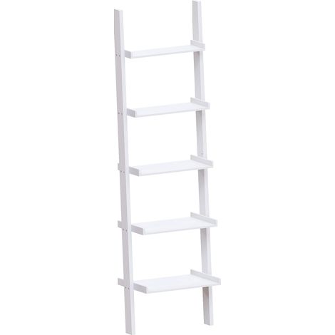 York 5 Tier Ladder Shelf Unit Bookcase Shelving Display Stand Rack Storage, White