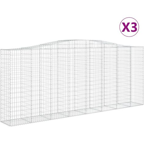 Cestas de gaviones Muro de contención arqueado Valla de jaula 3 piezas 400 x 50 x 160/180 cm Hierro galvanizado Plata 020040802