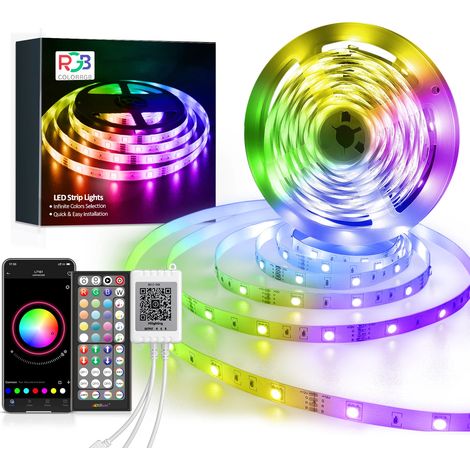 Bande LED RGB (20 m) (prise européenne), changement de couleur synchronisé avec la musique, compatible avec le contrôle via application, 24 V CC (1/5)
