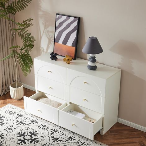 Comò in truciolare bianco con 6 cassetti, 120 x 40 x 82 cm, maniglie in metallo