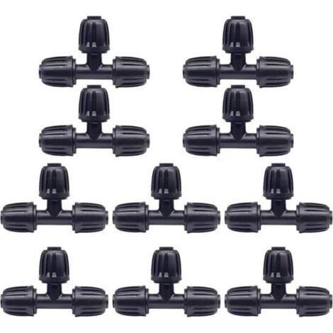 Packung mit 10 Gartenschlauchanschlüssen, Kunststoff-T-Stücken, 16-mm-Bewässerungsadaptern, Zubehör für die Wasserhahnbewässerung. (1/5)