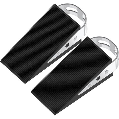 2 topes de goma para puerta, protectores de puerta móviles, cuñas de goma antideslizantes negras con soportes de acero inoxidable, cuñas antiarañazos. (1/4)