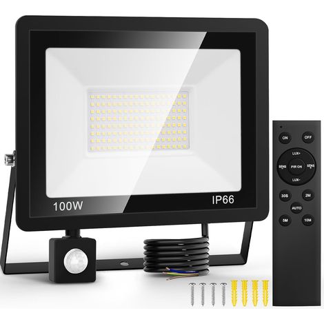 Projecteur Led Exterieur télécommande Detecteur de Mouvement - 100W Led Murale Alimentation D'énergie Projecteur Extérieur Etanche Eclairage Exterieur Jardin Garage Backyard Motion Detector [Classe é (1/5)